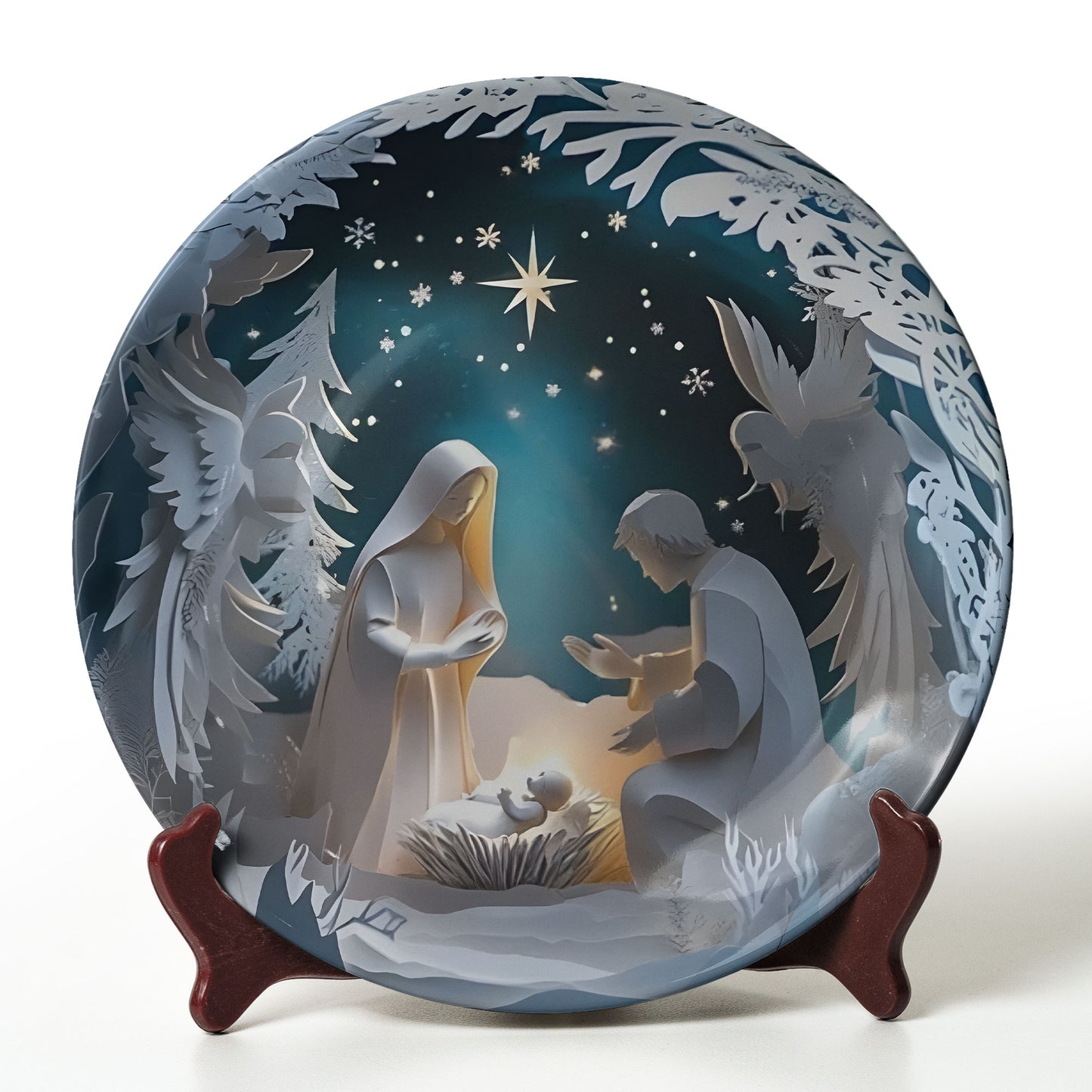 Silent Night Nativity Ceramic Plate – Holy Family Under the Star