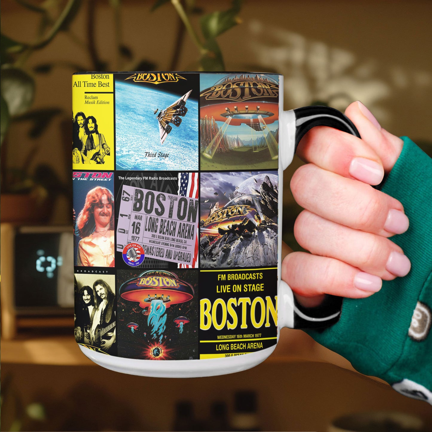 Boston Accent Mug – Classic Album Cover Collage Gift for Rock Fans