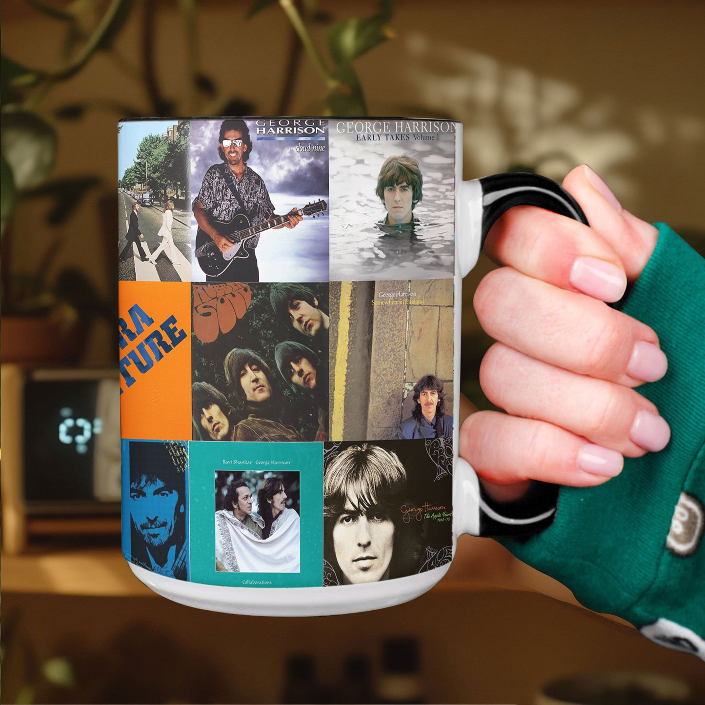 George Harrison Accent Mug – Classic Album Cover Collage Gift for Beatles & Solo Fans