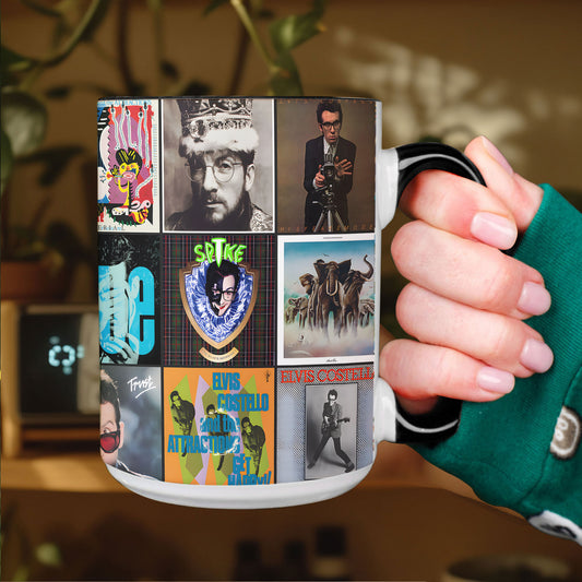 Elvis Costello Accent Mug – Iconic Album Cover Collage Gift