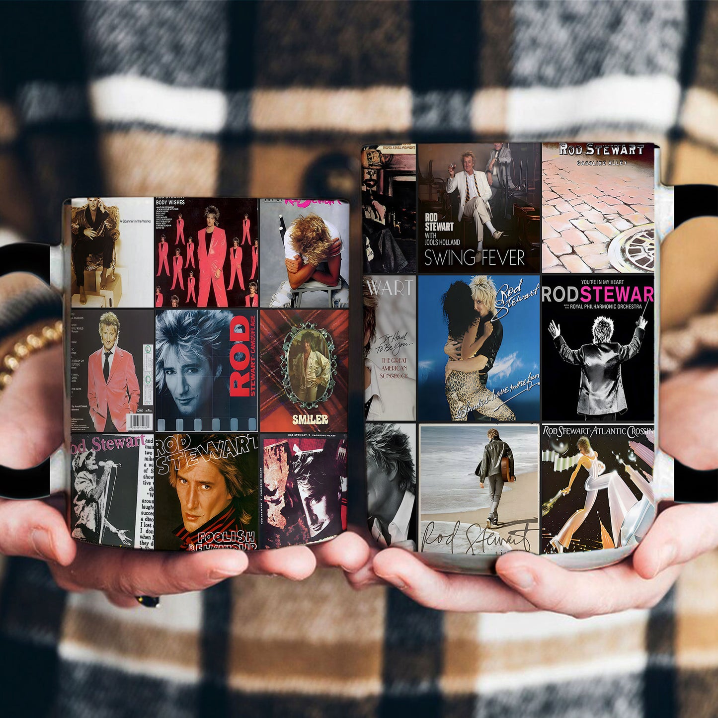 Rod Stewart Accent Mug – Iconic Album Cover Collage Gift