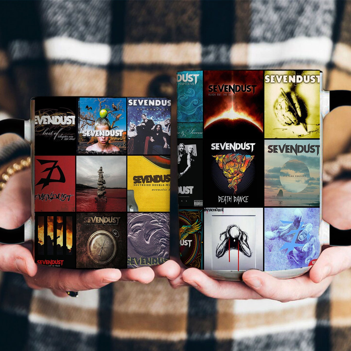 Sevendust Accent Mug – Heavy Rock Album Cover Collage Gift