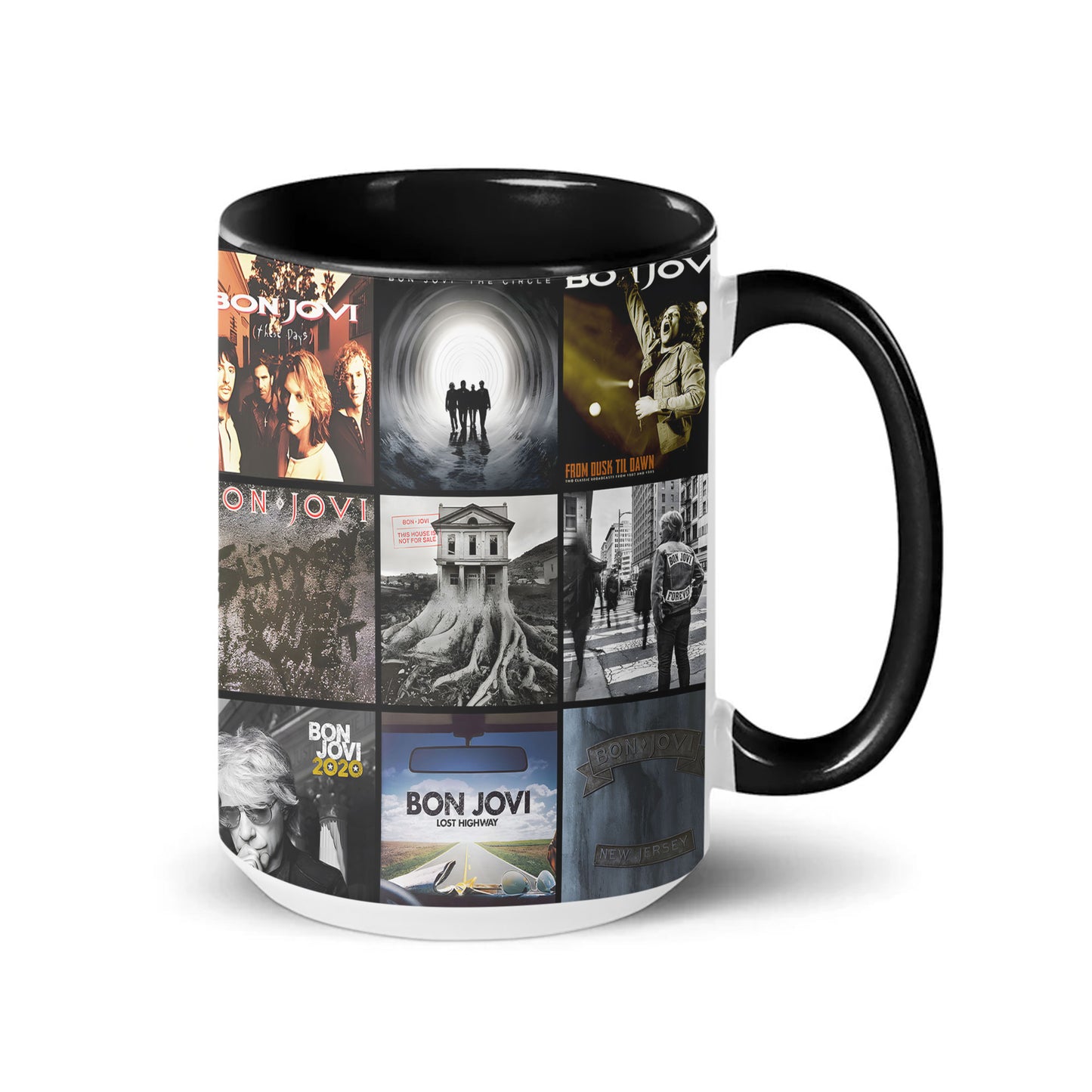 Bon Jovi Accent Mug – Rock Classics Album Cover Collage Gift