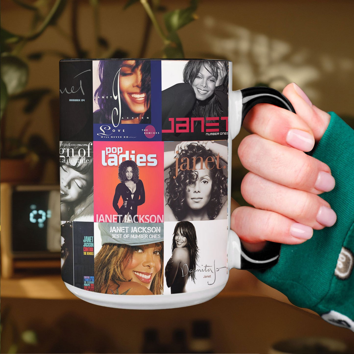 Janet Jackson Accent Mug – Iconic Album Cover Collage Gift for Pop & R&B Fans