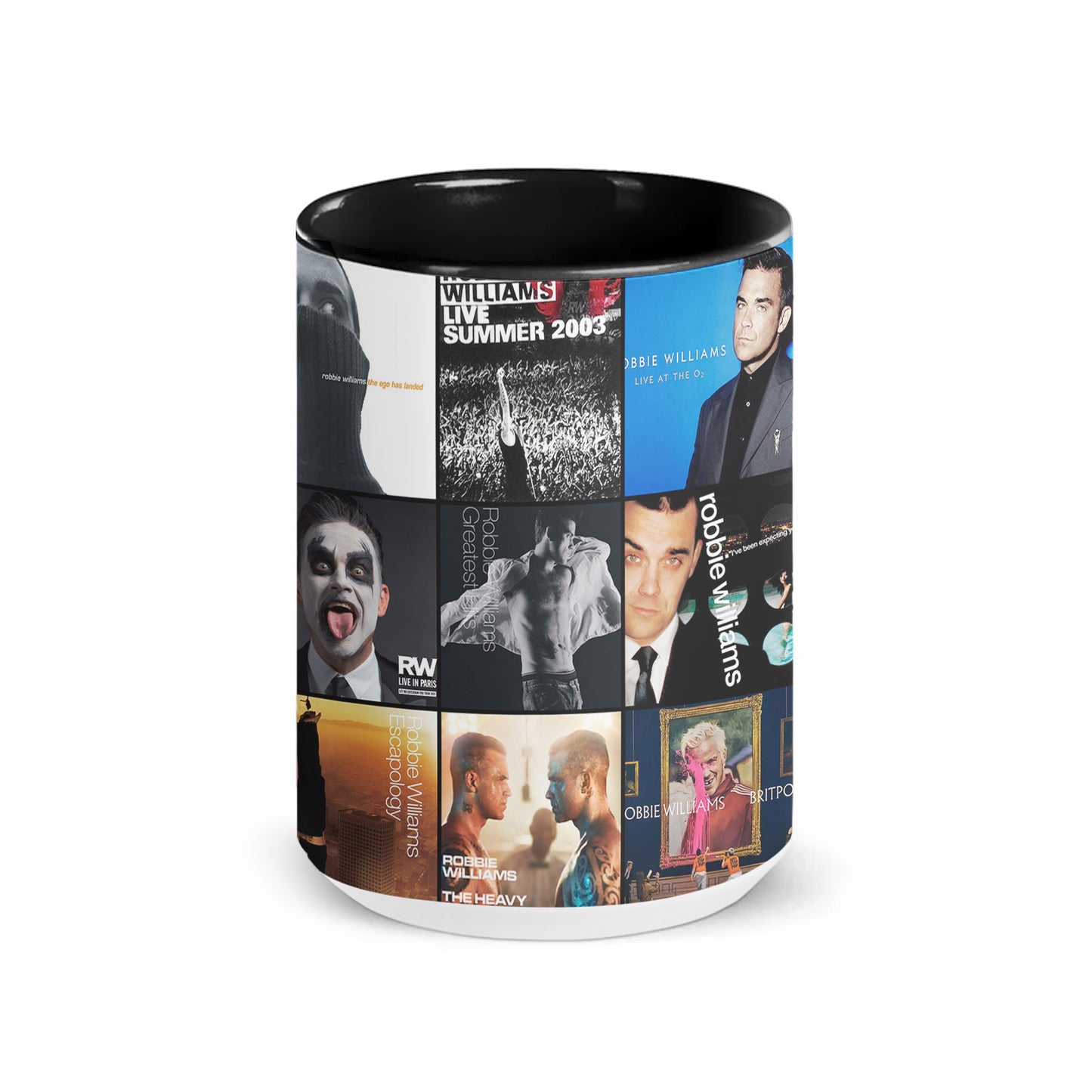 Robbie Williams Accent Mug – Pop Icon Album Cover Collage Gift