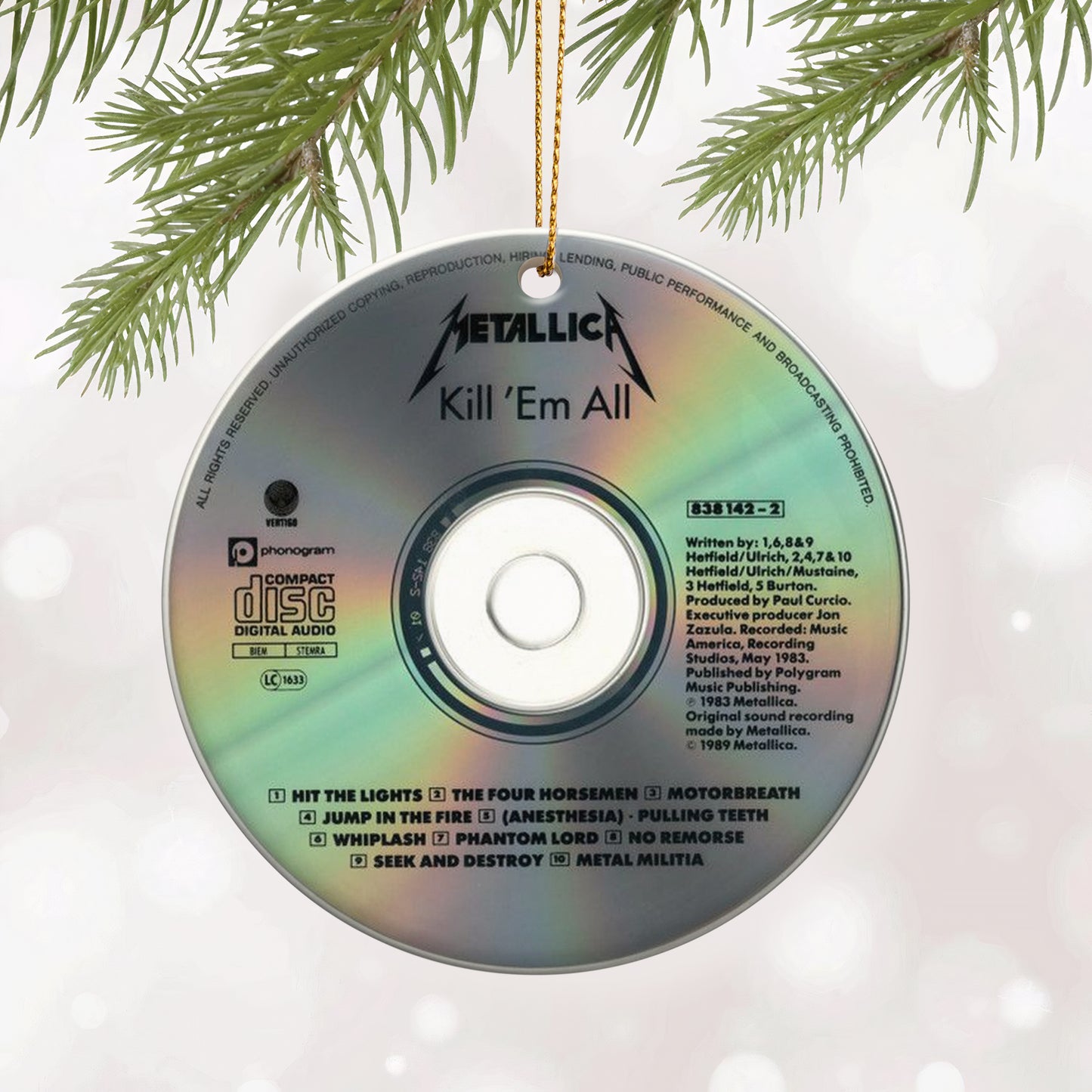 Kill 'Em All  Metallica CD Design Ceramic Ornament – Rock Music Christmas Tree Decoration