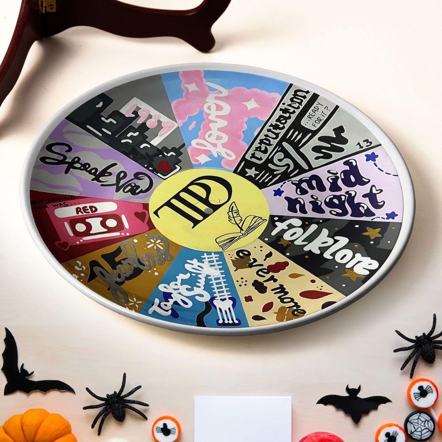 Taylor Swift Album Era Decorative Ceramic Plate – Colorful Collectible Dish Featuring Red, Folklore, Lover, Reputation & More