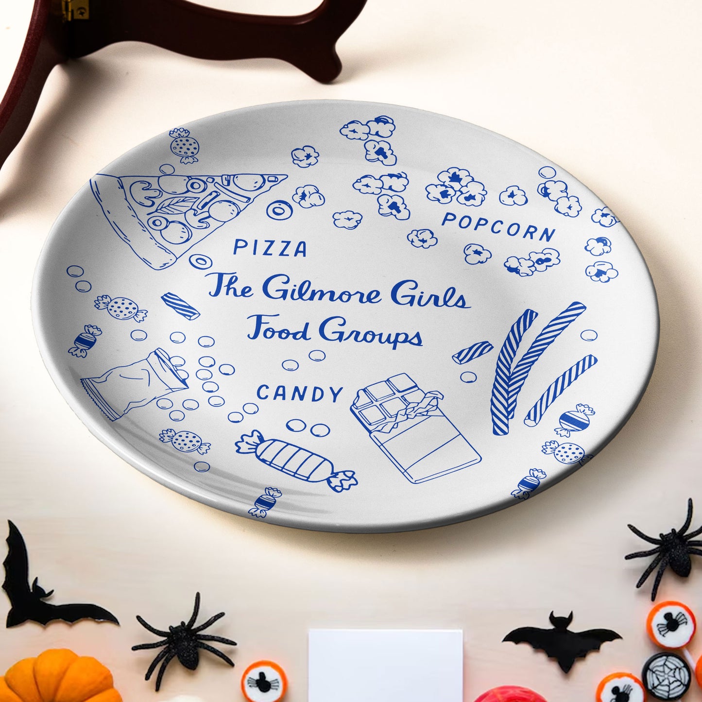 Gilmore Girls Food Groups Ceramic Plate – Pizza, Popcorn & Candy Design