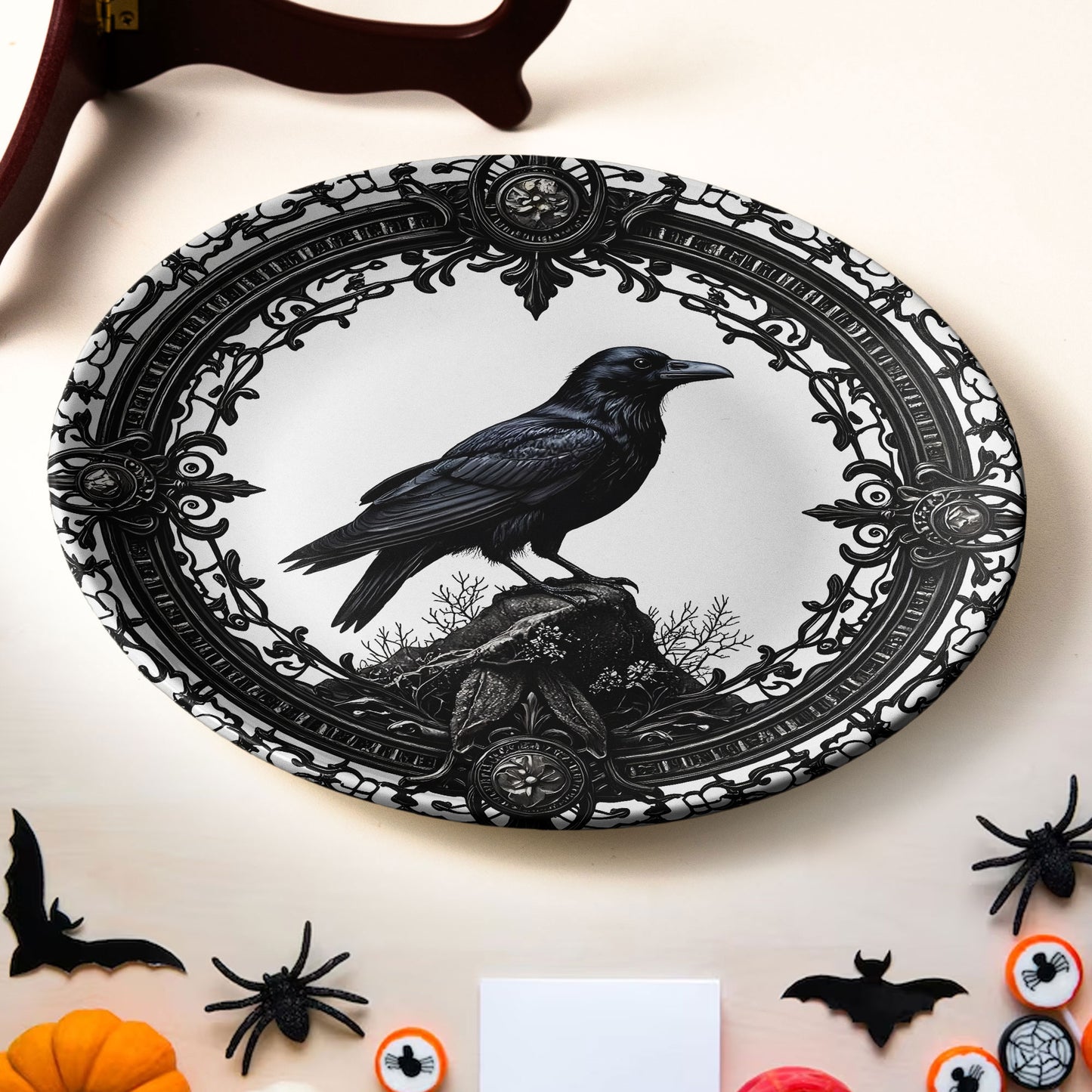 The Midnight Sentinel – Gothic Raven Ceramic Plate