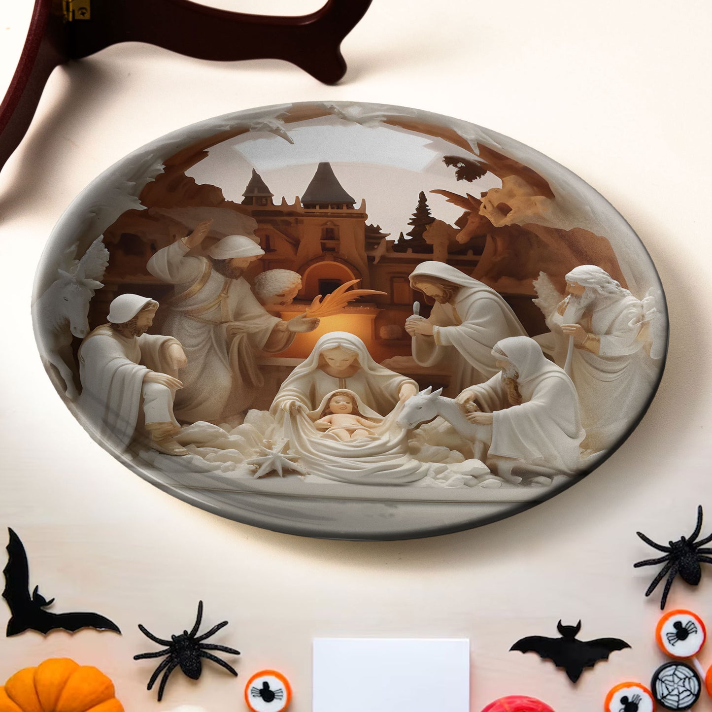 Holy Nativity Ceramic Plate – Handcrafted Christmas Scene