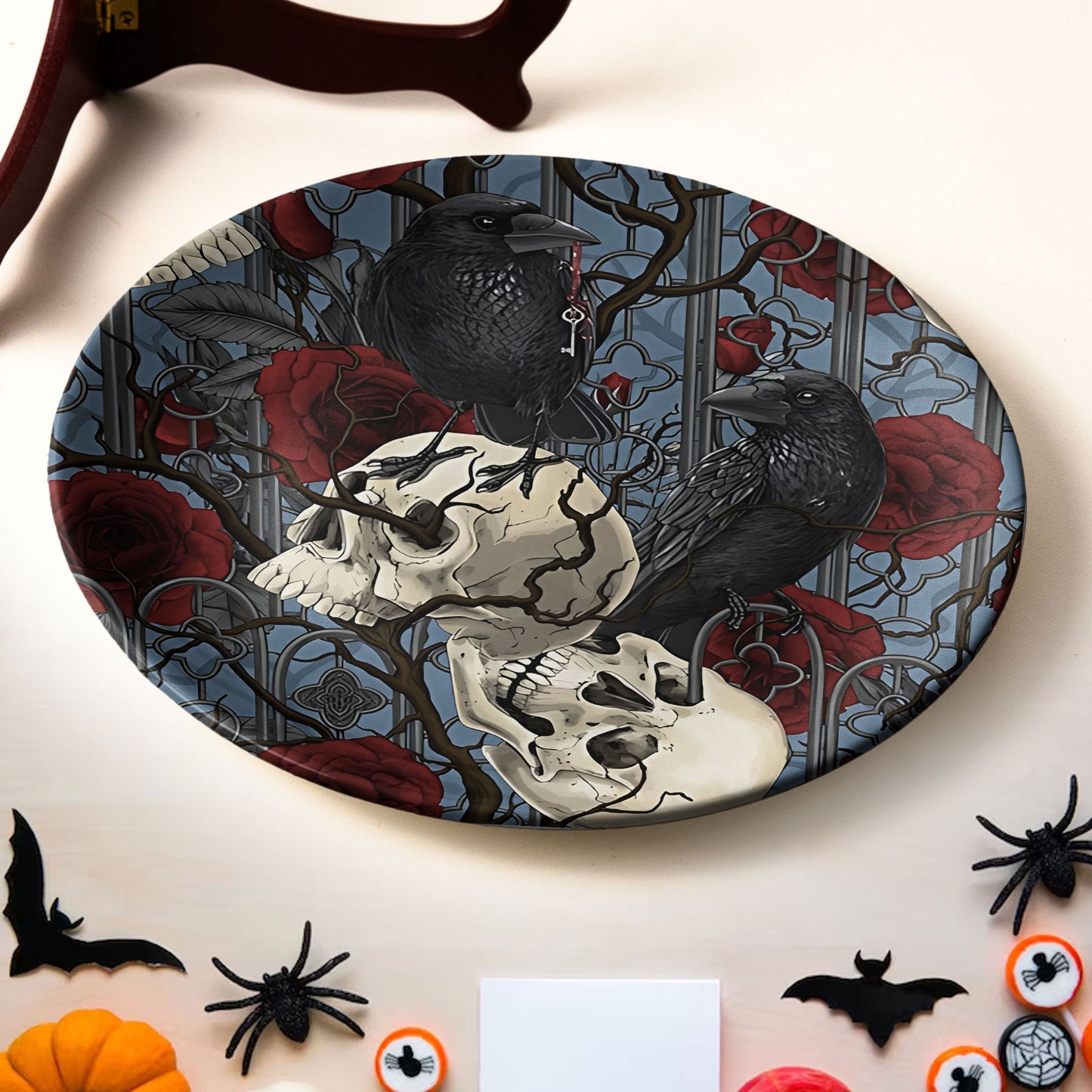 Gothic Raven & Skull Decorative Plate – Dark Romantic Home Accent