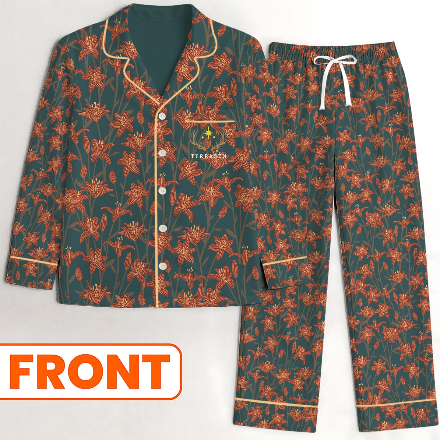 Kingsflame of Terrasen Satin Pajama Set – Blooming with Fire and Peace