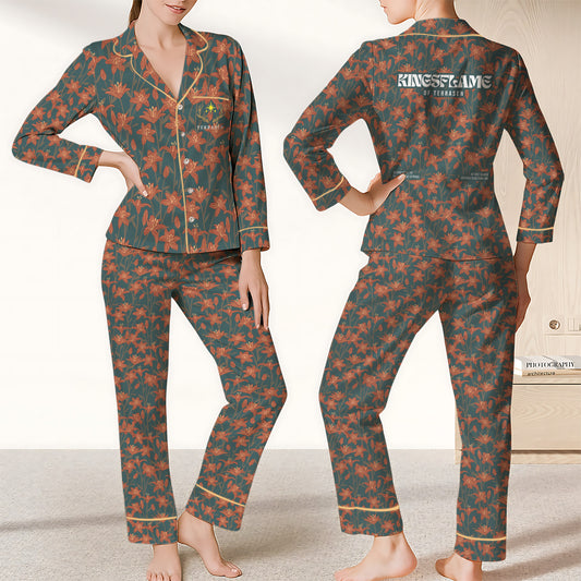 Kingsflame of Terrasen Satin Pajama Set – Blooming with Fire and Peace