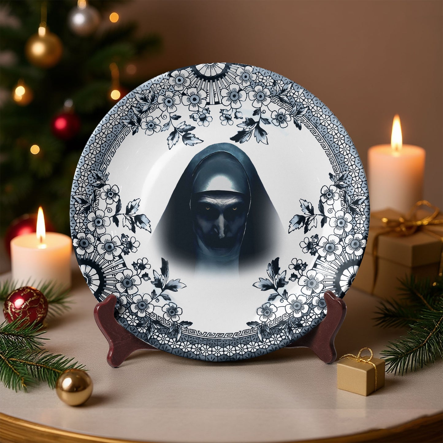 Valak The Nun Haunted Decorative Ceramic Plate – Gothic Horror Collectible for Haunted Home Décor