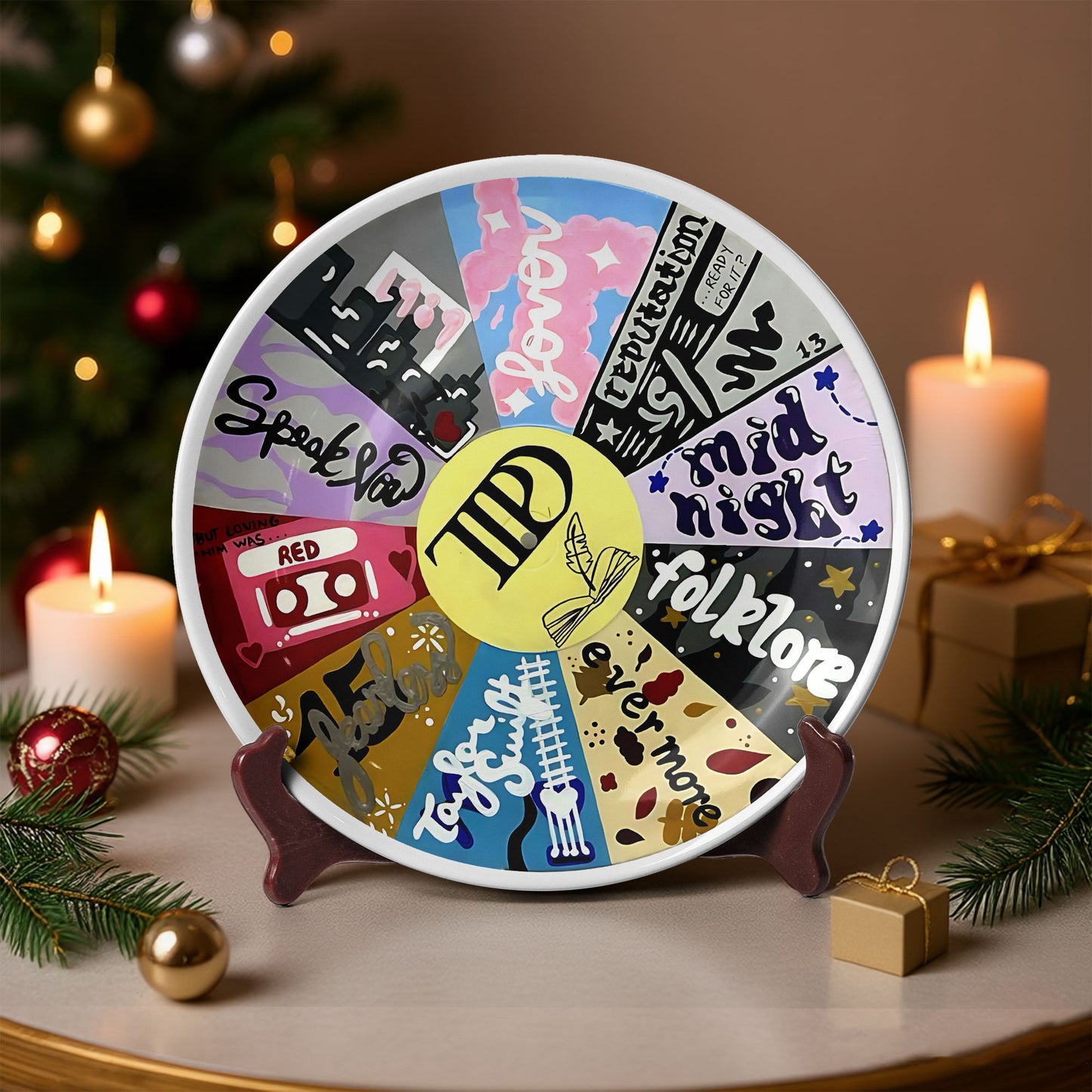 Taylor Swift Album Era Decorative Ceramic Plate – Colorful Collectible Dish Featuring Red, Folklore, Lover, Reputation & More