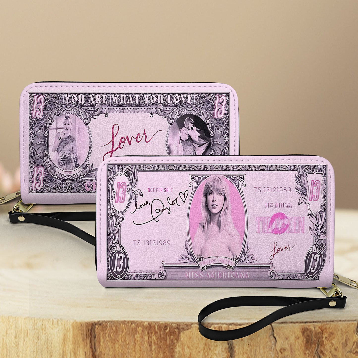 Swiftie Lover Leather Wallet – Pink Money Print Fan Edition