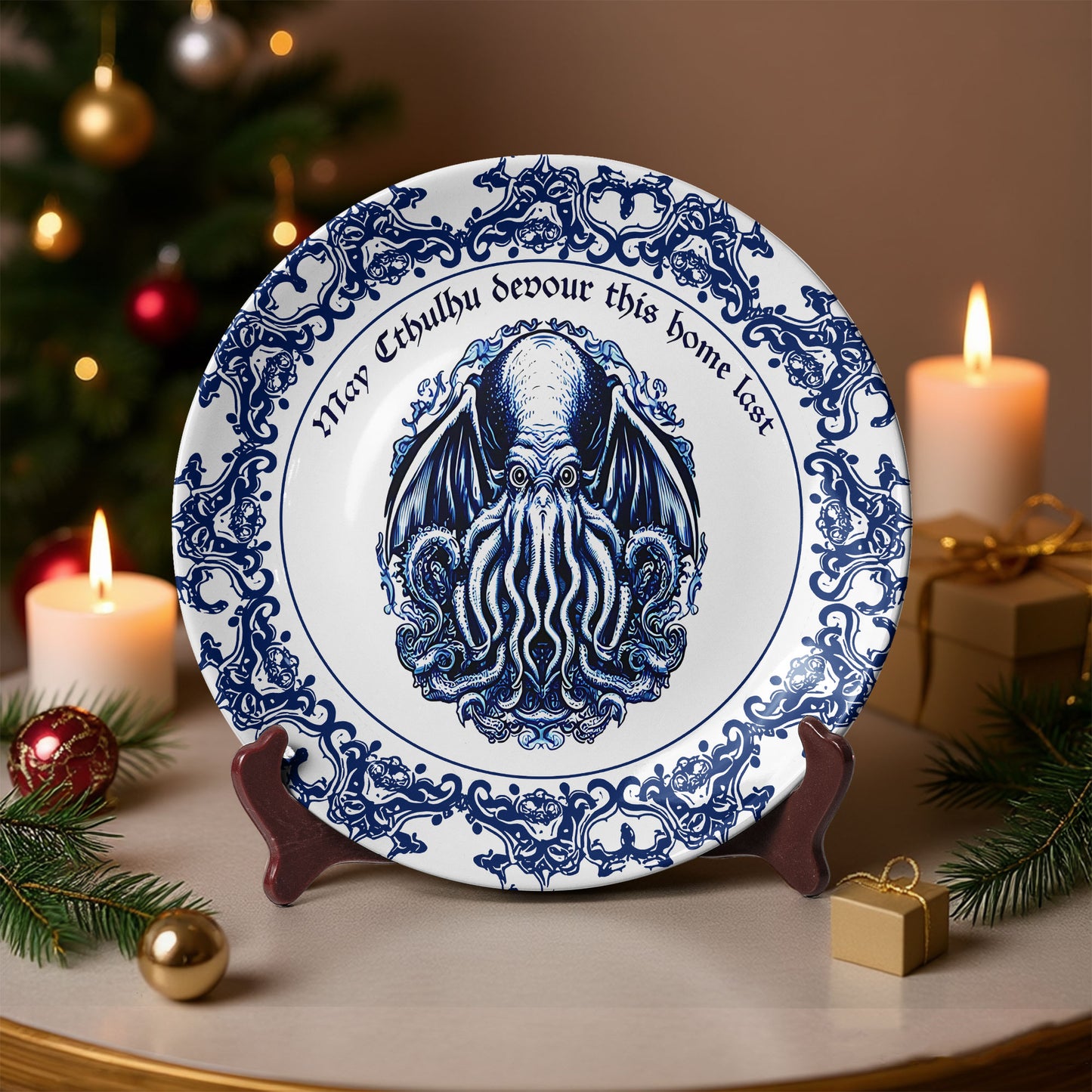 Gothic Cthulhu Decorative Ceramic Plate – Eldritch Elegance for Your Home