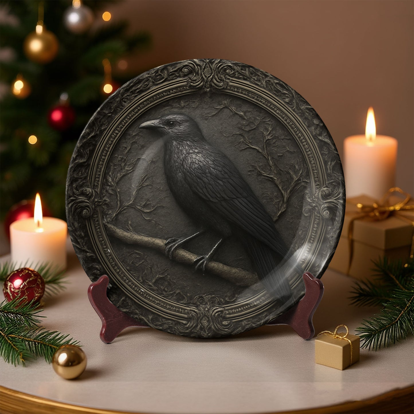 The Raven’s Vigil – Gothic Decorative Ceramic Plate