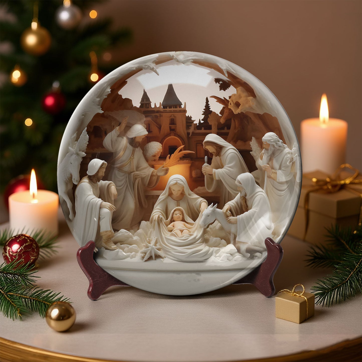 Holy Nativity Ceramic Plate – Handcrafted Christmas Scene