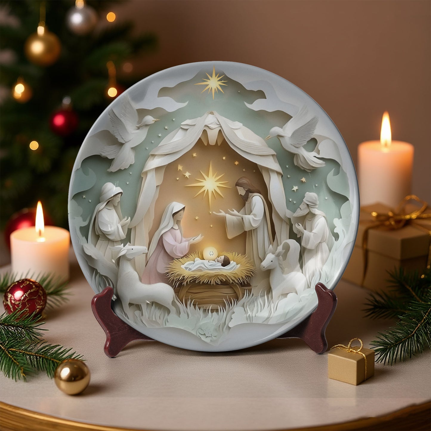 Peaceful Nativity Ceramic Plate – Handcrafted Holy Night Scene