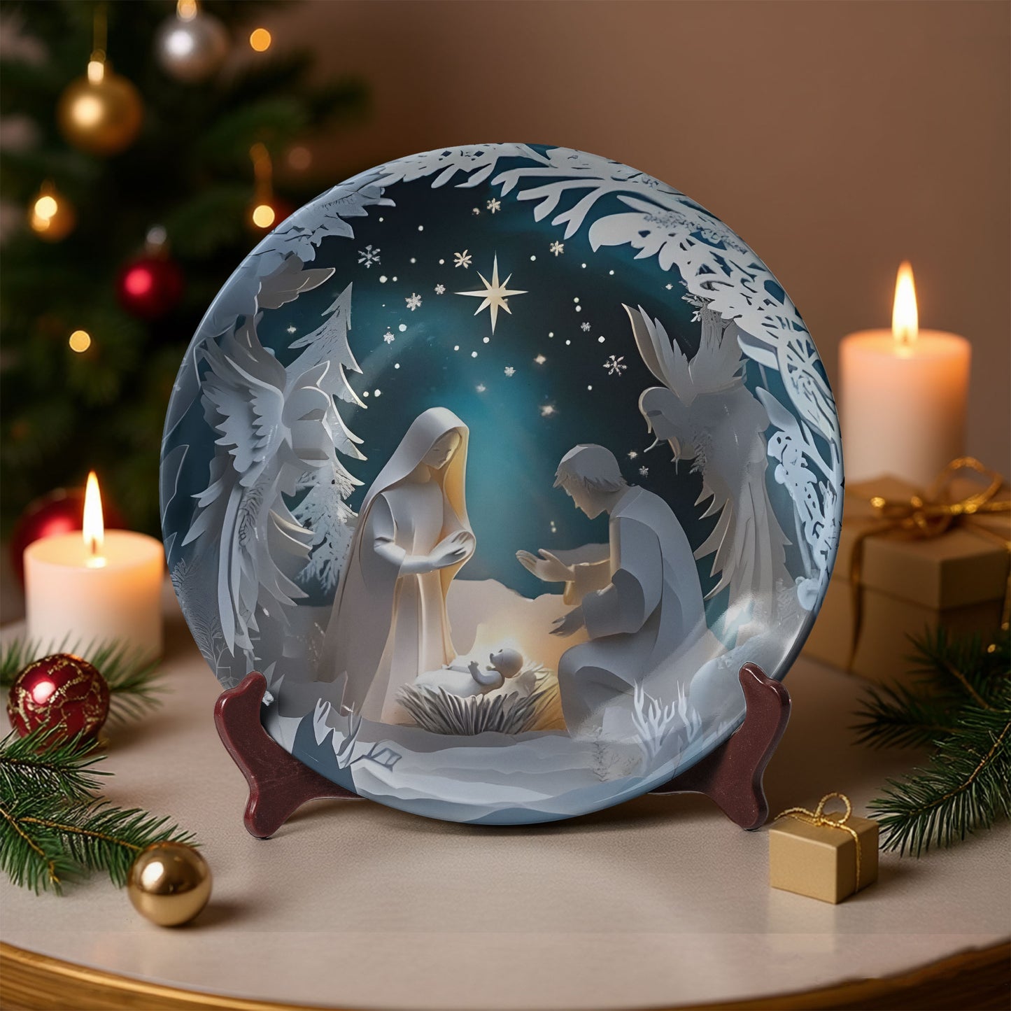 Silent Night Nativity Ceramic Plate – Holy Family Under the Star