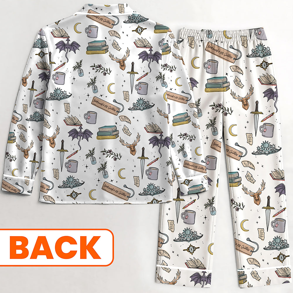 Fantasy Reader Doodle - Satin Pajamas Set