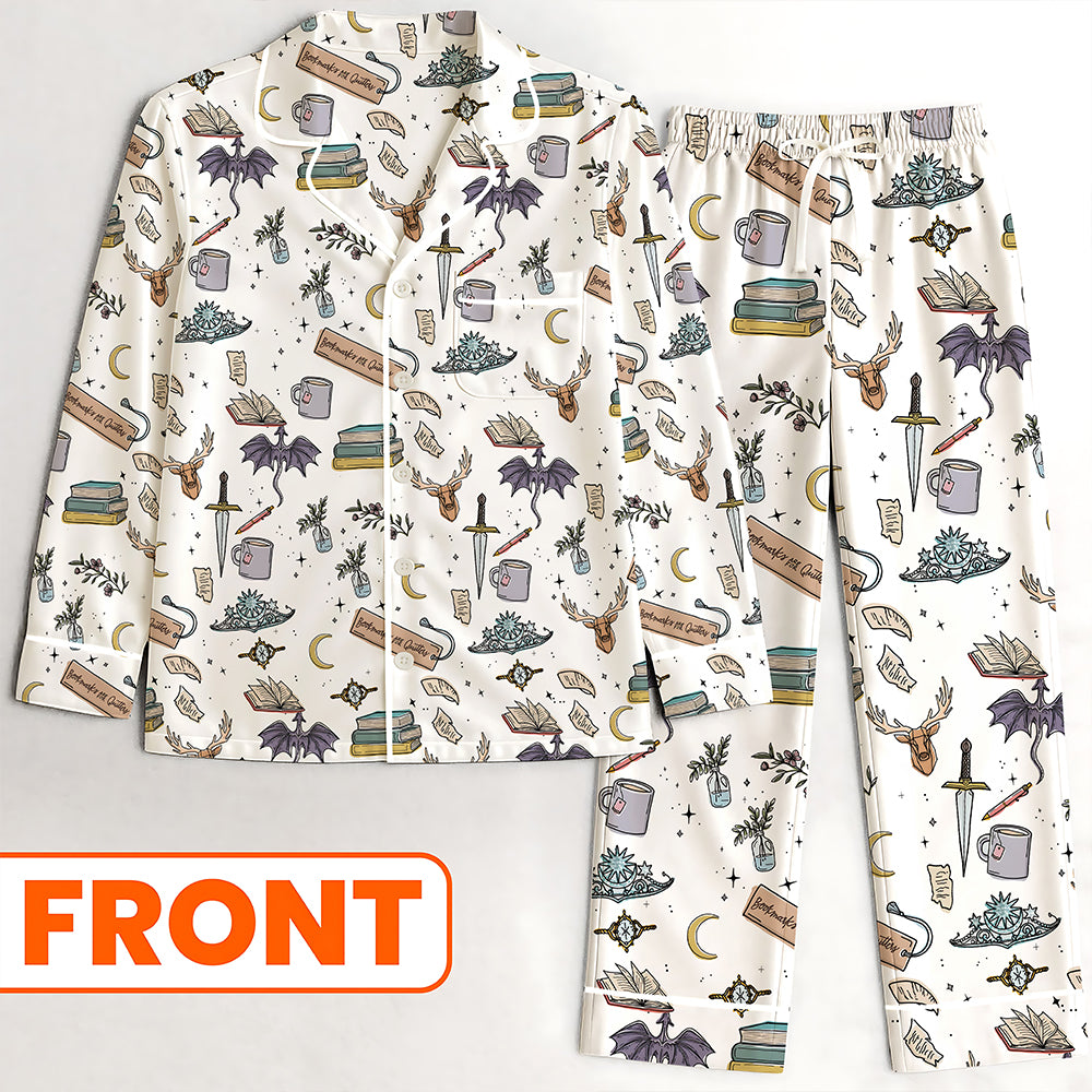 Fantasy Reader Doodle - Satin Pajamas Set
