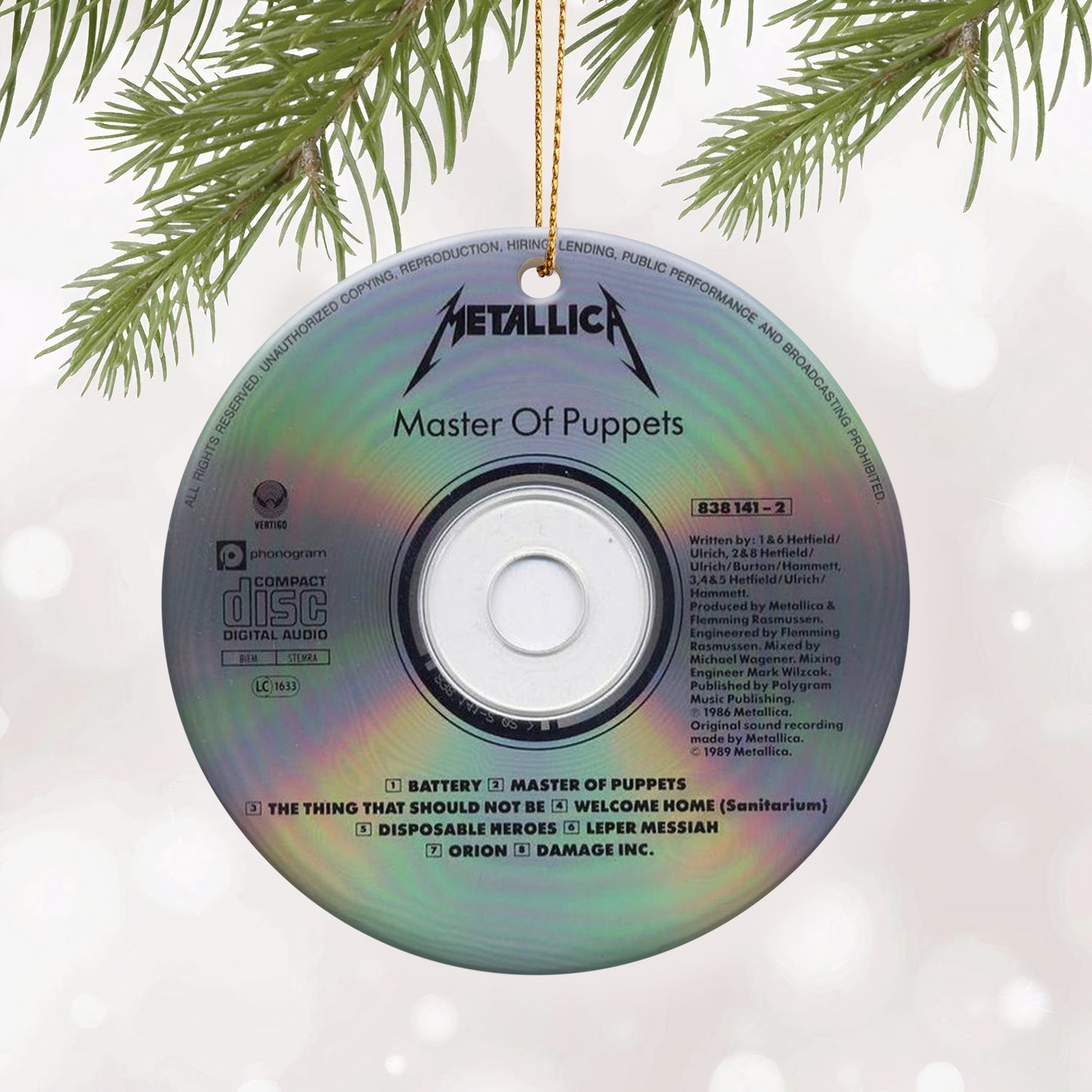 Master Of Puppets Metallica CD Design Ceramic Ornament – Rock Music Christmas Tree Decoration