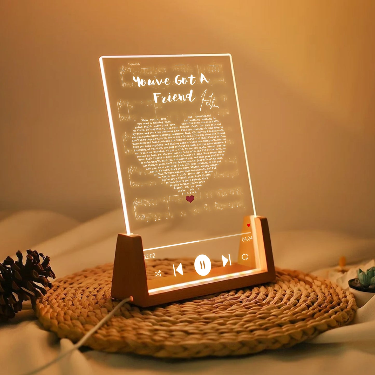 Carole King “You’ve Got a Friend” LED Music Plaque – Heart Lyric Edition