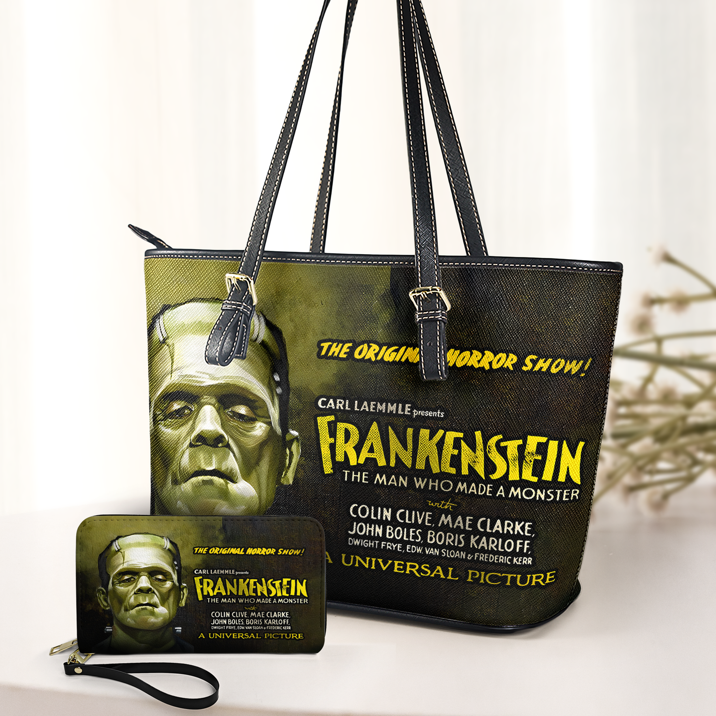 Vintage Frankenstein Horror Leather Handbag & Wallet Set
