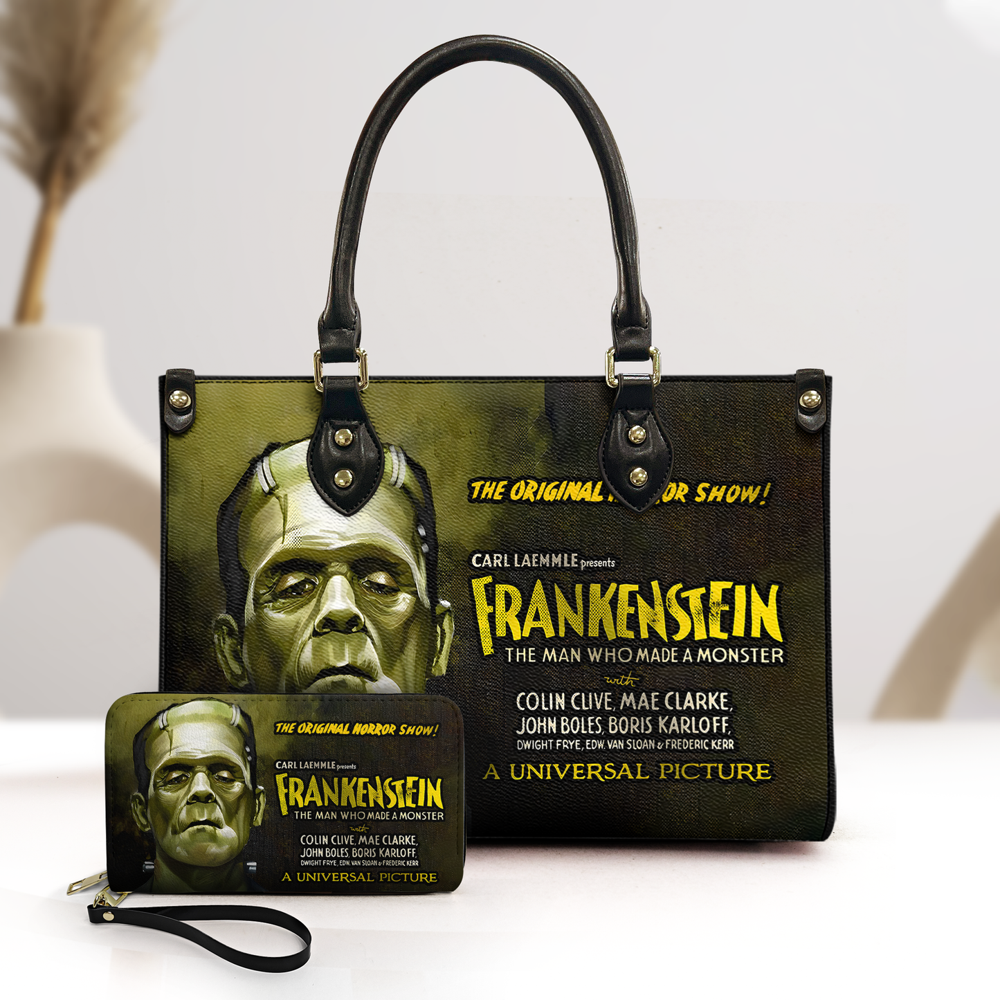 Vintage Frankenstein Horror Leather Handbag & Wallet Set