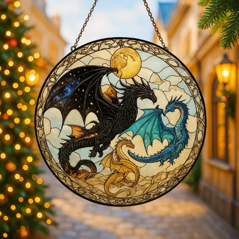 Stained Glass Suncatcher Fourth Wing - Tairn & Andarna Inspired Dragon Suncatcher