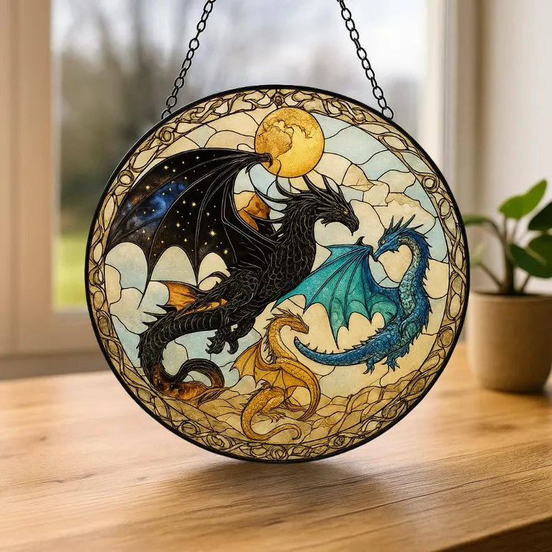 Stained Glass Suncatcher Fourth Wing - Tairn & Andarna Inspired Dragon Suncatcher