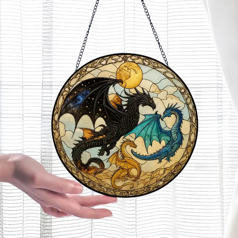 Stained Glass Suncatcher Fourth Wing - Tairn & Andarna Inspired Dragon Suncatcher