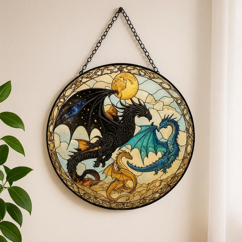 Stained Glass Suncatcher Fourth Wing - Tairn & Andarna Inspired Dragon Suncatcher
