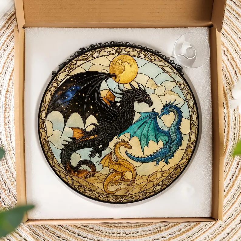 Stained Glass Suncatcher Fourth Wing - Tairn & Andarna Inspired Dragon Suncatcher
