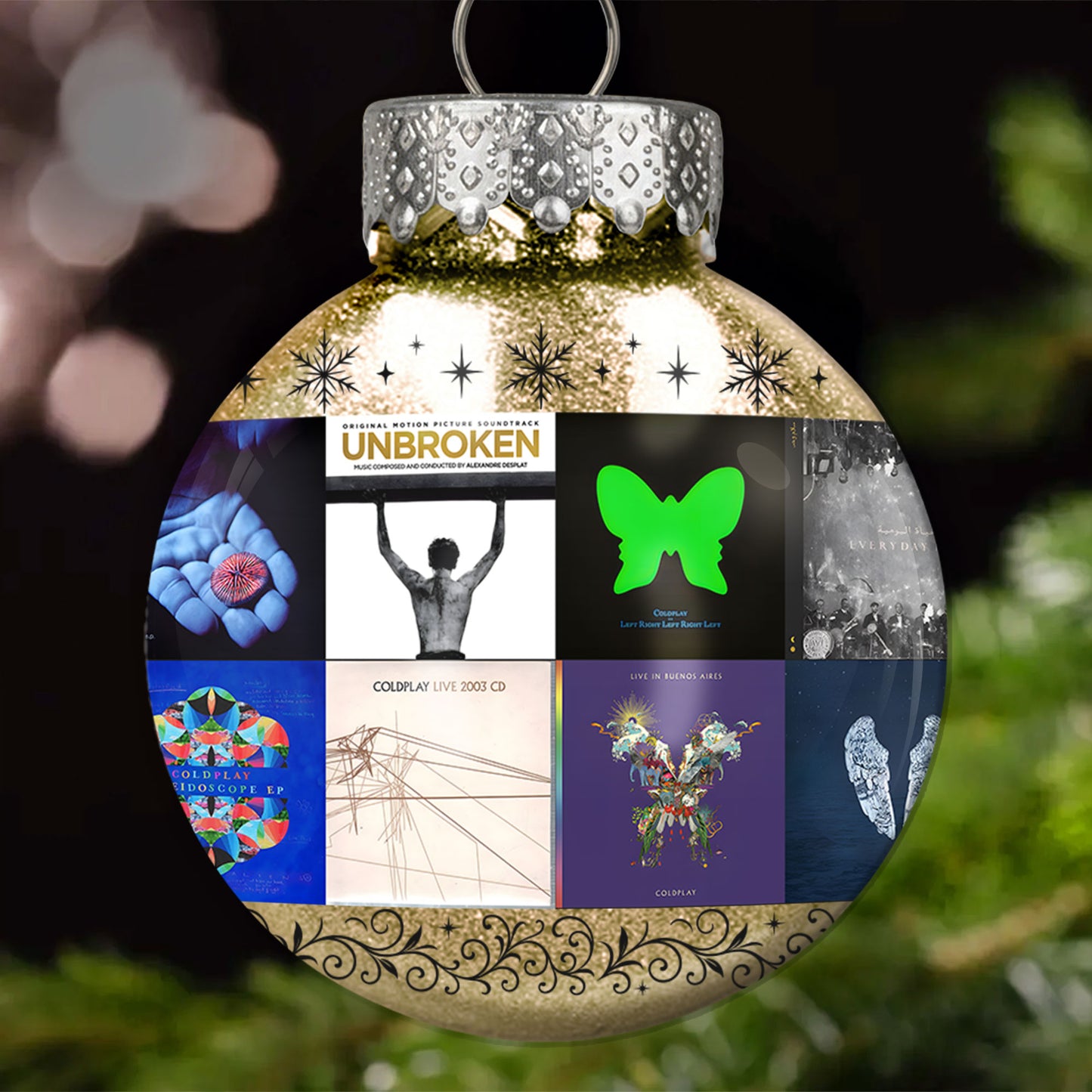 Coldplay Ball Ornament – Glitter Gold Celebration of Timeless Sound