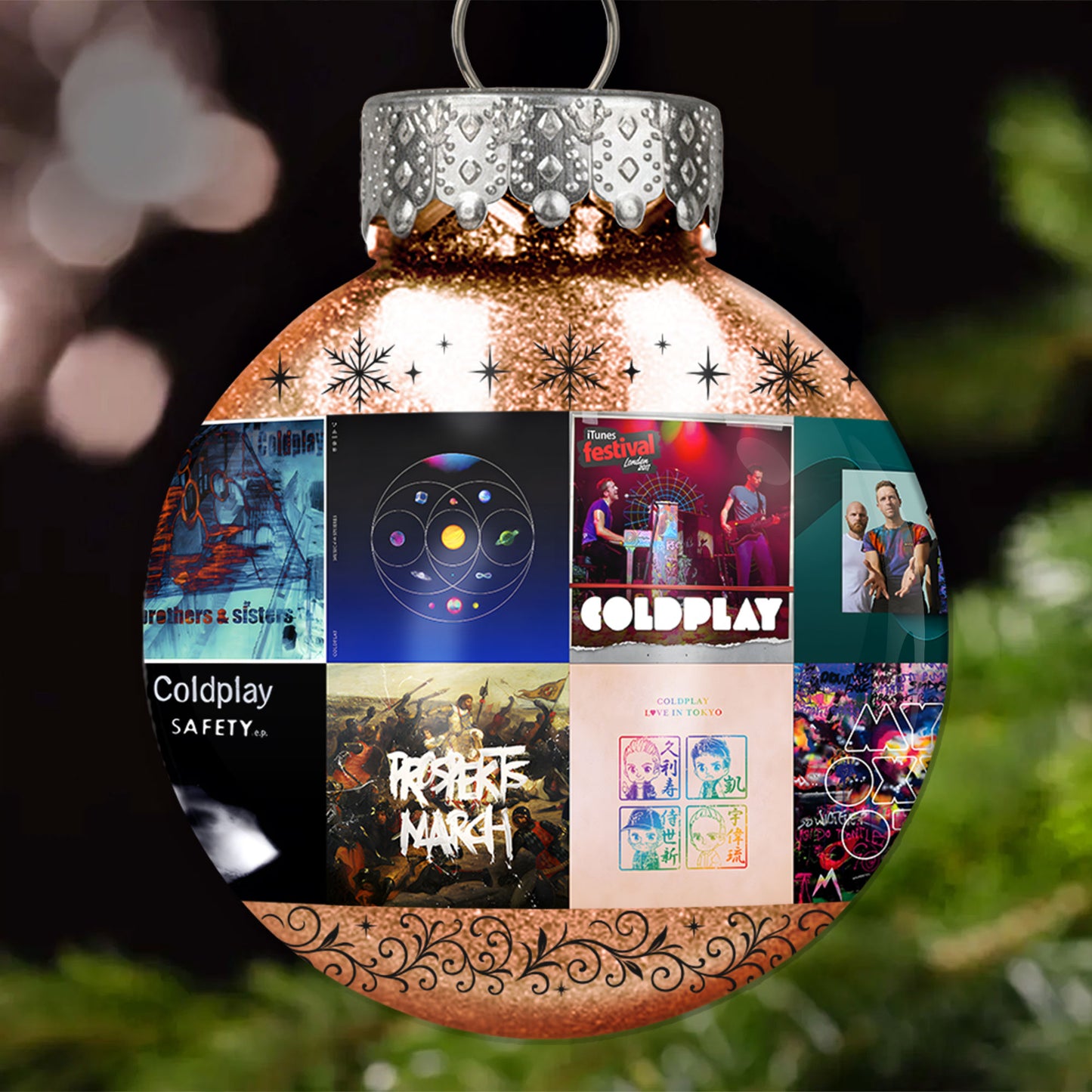 Coldplay Ball Ornament – Glitter Gold Celebration of Timeless Sound