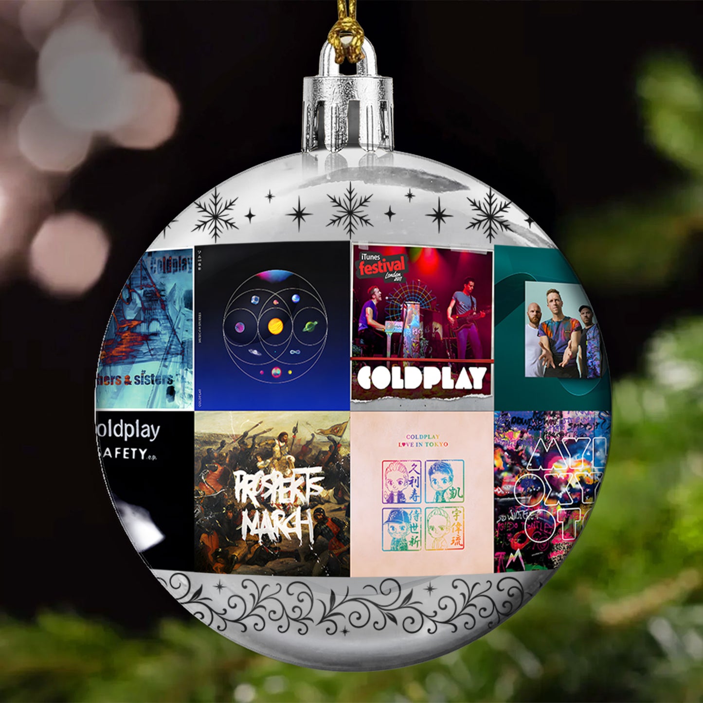 Coldplay Ball Ornament – Glitter Gold Celebration of Timeless Sound