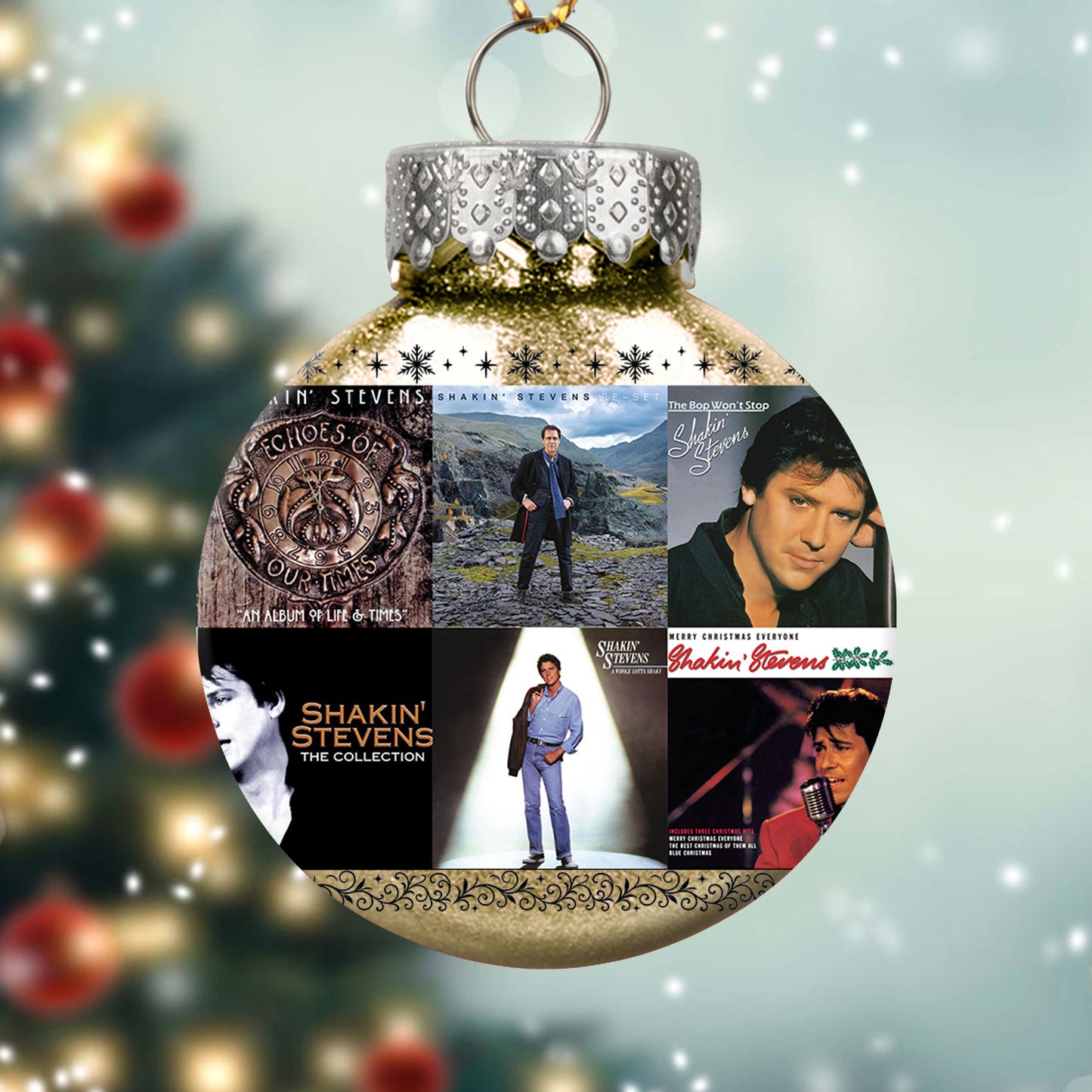 Shakin’ Stevens Album Collage Ornament – Retro Rock ’n’ Roll Christmas Decoration