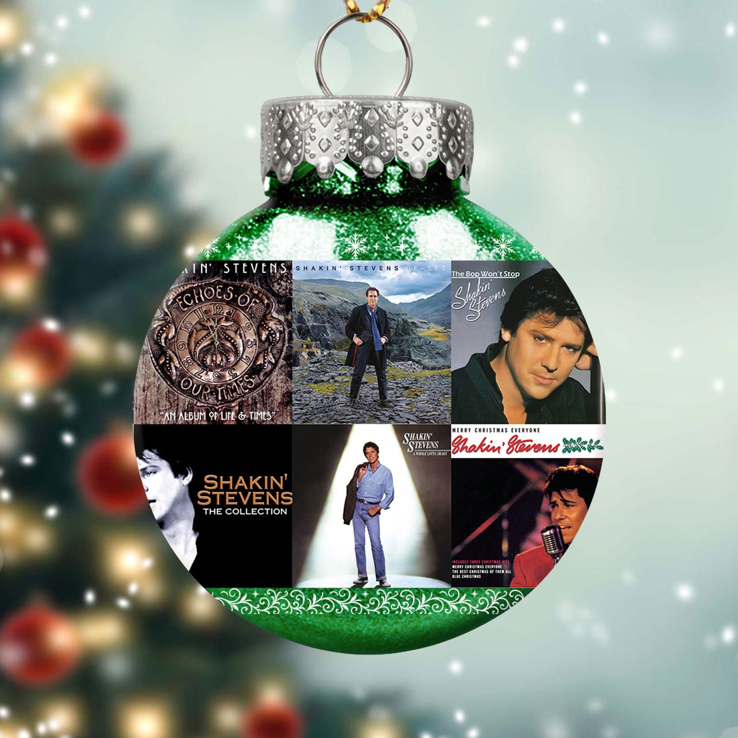 Shakin’ Stevens Album Collage Ornament – Retro Rock ’n’ Roll Christmas Decoration