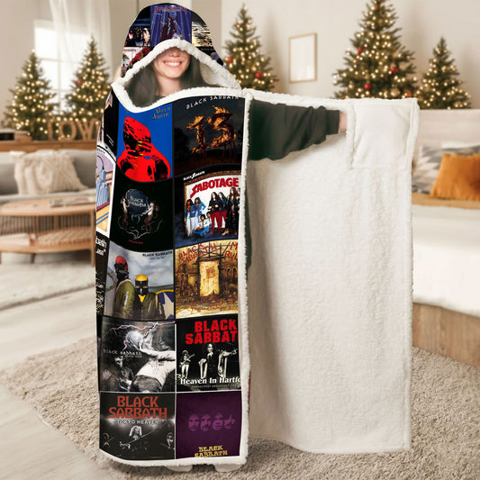 Black Sabbath Wearable Hooded Blanket – Ultimate Album Cover Collage Gift