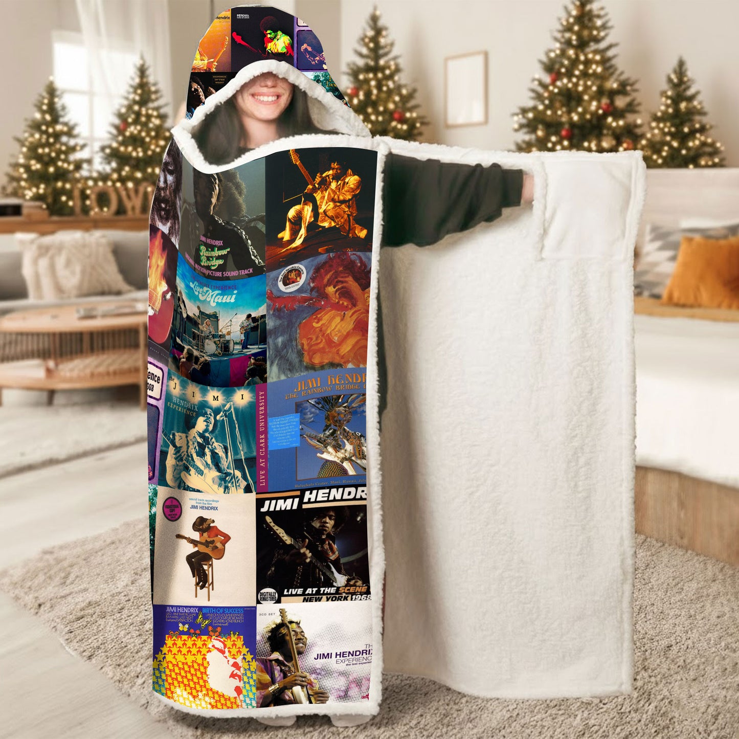 Jimi Hendrix Wearable Hooded Blanket – Iconic Album Cover Collage Gift