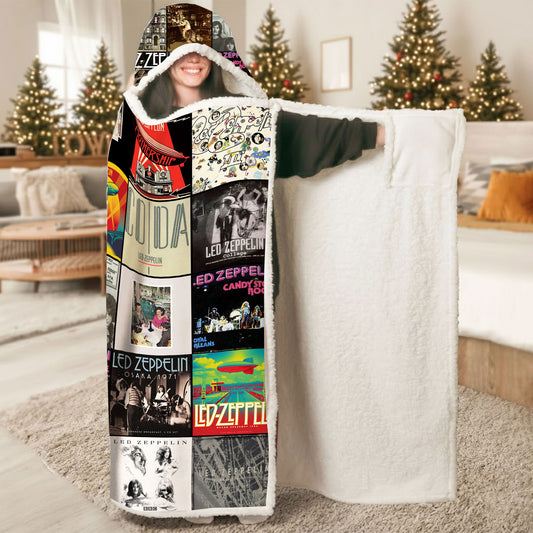 Led Zeppelin Wearable Hooded Blanket – Classic Album Cover Collage Gift
