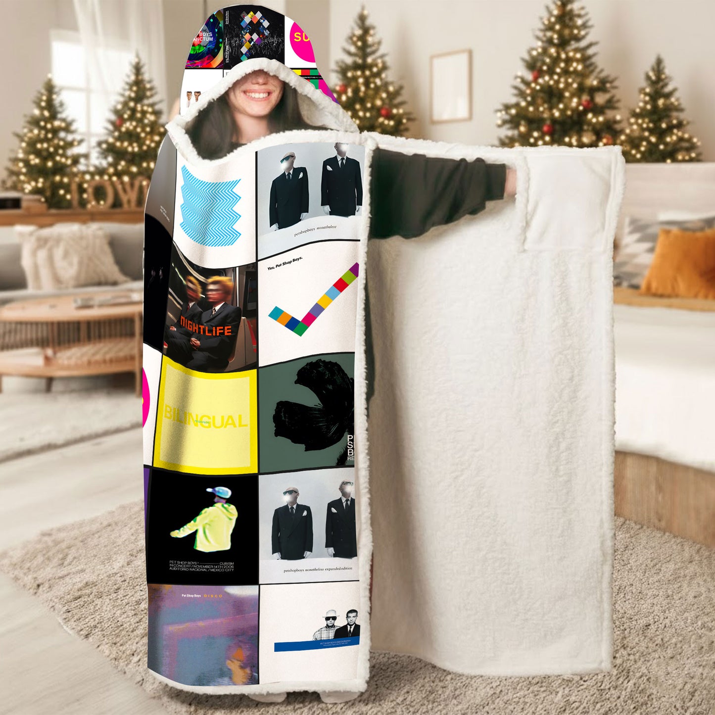 Pet Shop Boys Wearable Hooded Blanket – A Cozy Wrap of Synth-Pop Elegance & Retro Cool