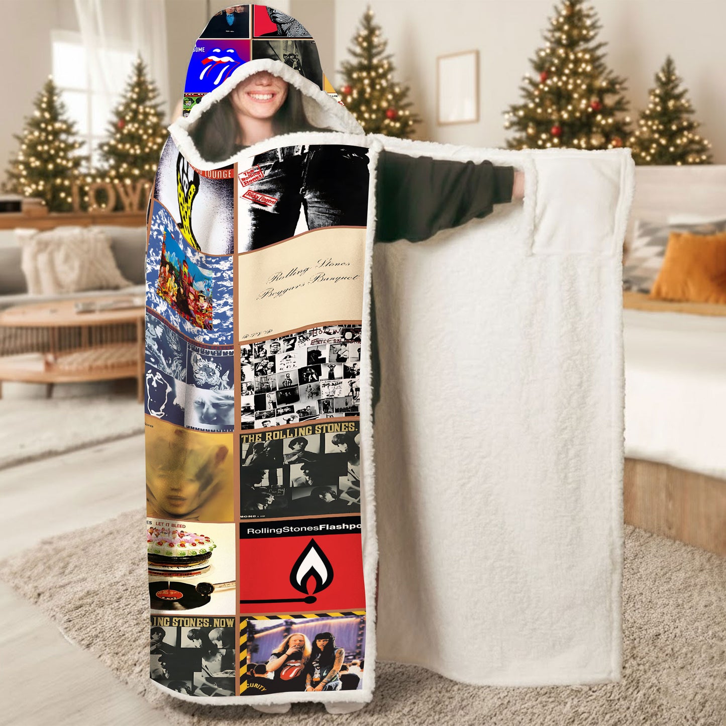 Rolling Stones Wearable Hooded Blanket – Classic Album Cover Collage Gift