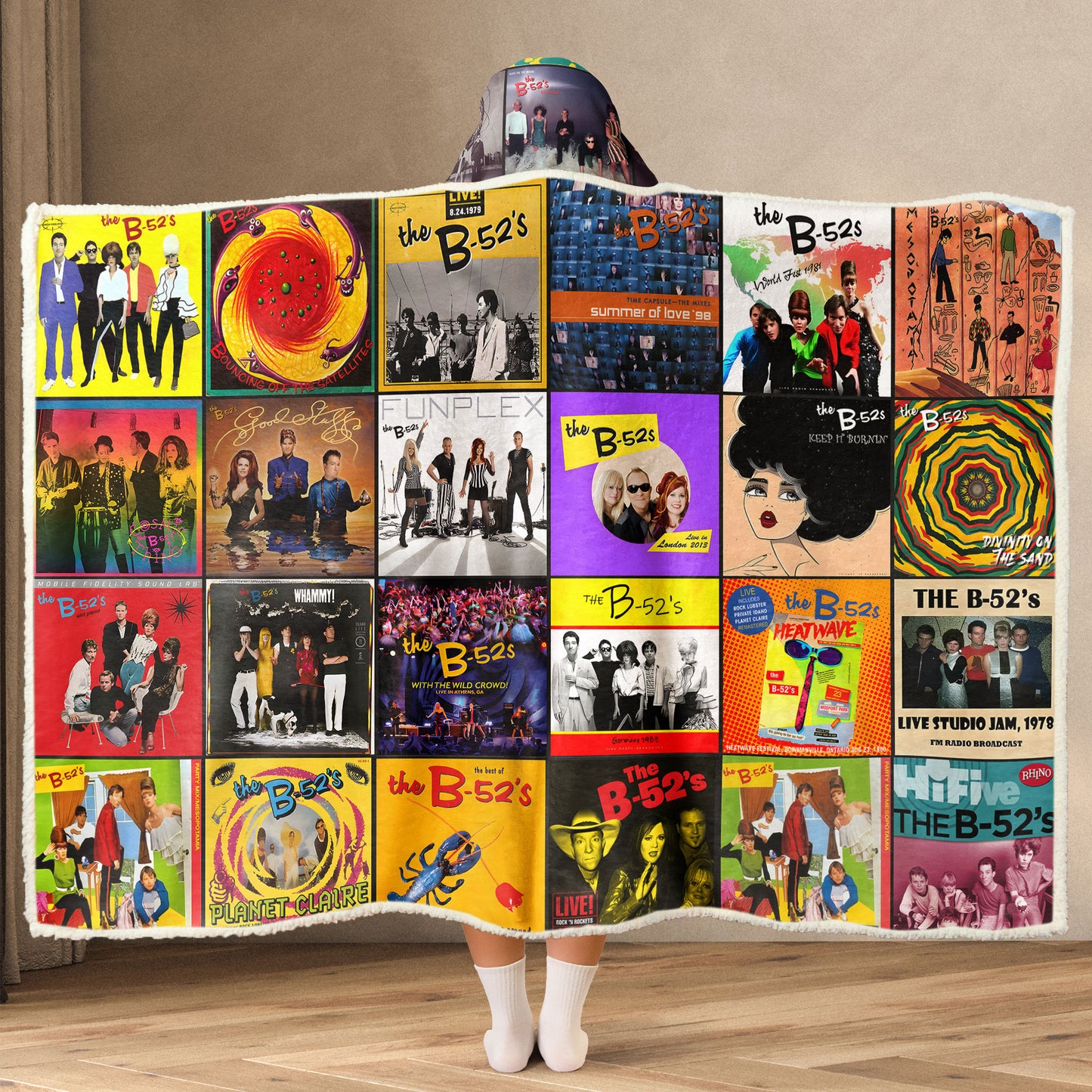 The B-52’s Wearable Hooded Blanket – A Cozy Wrap of Colorful New Wave Fun