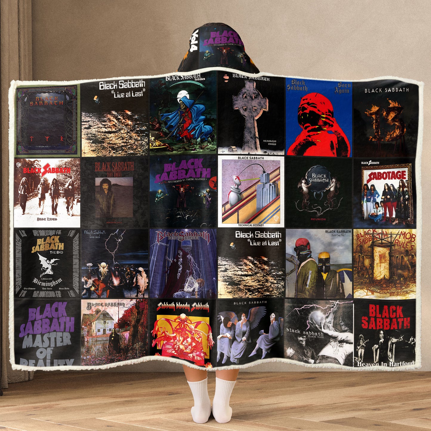 Black Sabbath Wearable Hooded Blanket – Ultimate Album Cover Collage Gift