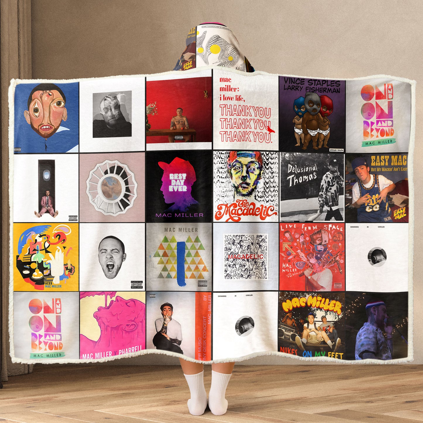 Mac Miller Wearable Hooded Blanket – Iconic Album Cover Collage Gift