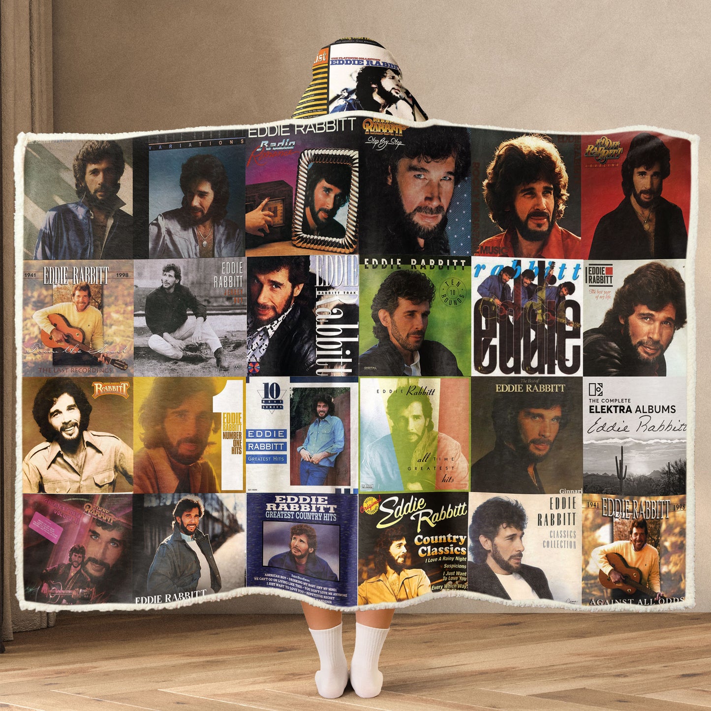 Eddie Rabbitt Wearable Hooded Blanket – Country Classic Album Cover Quilt